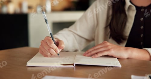 Preview: Hands, notebook and writing with remote work from home for schedule, checklist