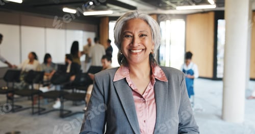 Preview: Mature, conference and portrait of business woman for keynote speaker, pride and trading expo
