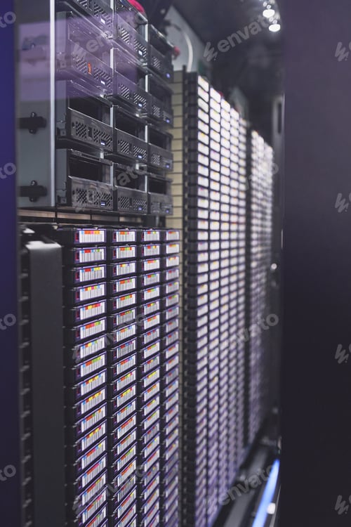 Preview: Server room, infrastructure and cybersecurity system with hardware for digital storage facility