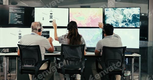 Preview: Team, people and computer screen for weather at office with review, analysis