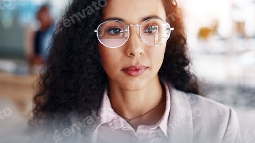 Preview: Glasses, reading and business woman in office for finance proposal, budget and project funding
