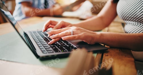 Preview: Search, laptop and logistics with hands of person for delivery schedule