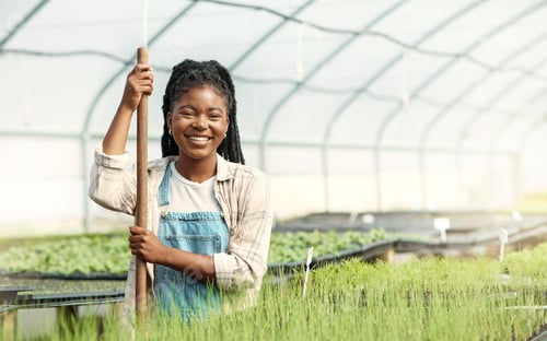 Preview: Portrait, farmer and African woman in greenhouse for career pride, about us and agriculture