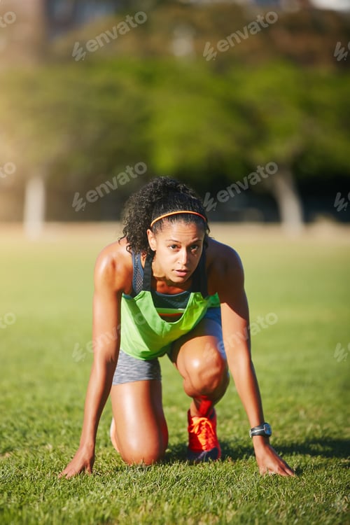 Preview: Runner, getting ready and fitness with woman in park for cardio challenge