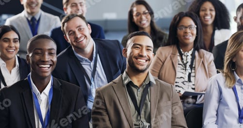 Preview: Business, audience or people at seminar with laugh, information or funny presentation at training