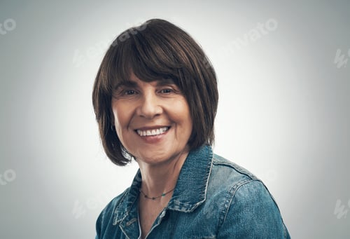 Preview: Portrait, happy and woman in studio for dental wellness, oral hygiene or endodontics for health