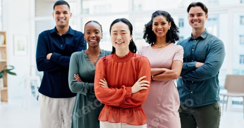 Preview: Crossed arms, happy and portrait of business people in office with confidence for creative career