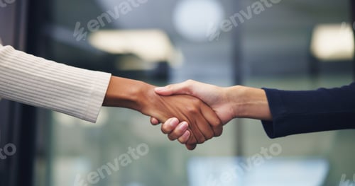 Preview: Business people, shaking hands and partner at office, success or motivation at property development