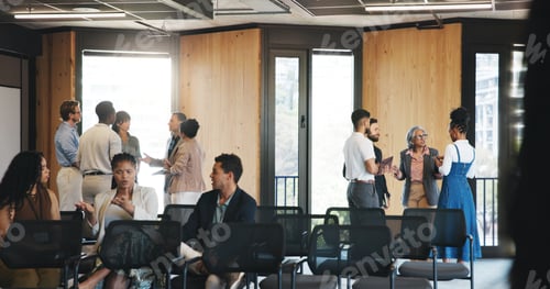 Preview: Business people, meeting or group in lobby for seminar, upskill workshop