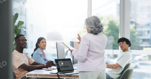 Preview: Meeting, speaker and team with business people in office for it analysis, data solution or workshop