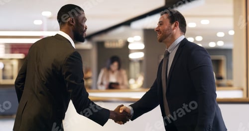 Preview: Handshake, meeting and thank you with business men in office for agreement. deal or partnership