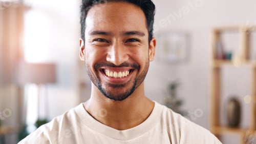 Preview: Portrait, man and confident with smile at house for peace, calm morning and weekend break
