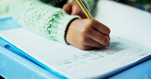 Preview: Learning, hands and child writing in classroom for fine motor skills, language activity