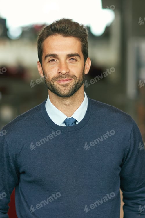 Preview: Confident, portrait and man with smile for business, reporter or creative for career growth