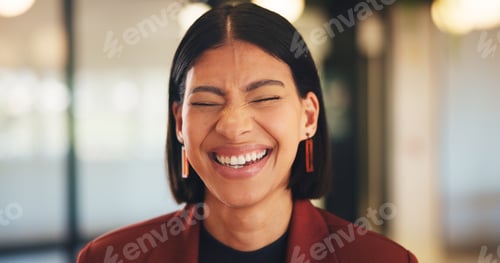 Preview: Smile, laughing and creative with business woman in office for magazine editor, about us and pride