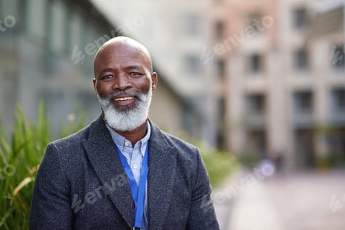 Preview: Black man, portrait and real estate with business in city, property management