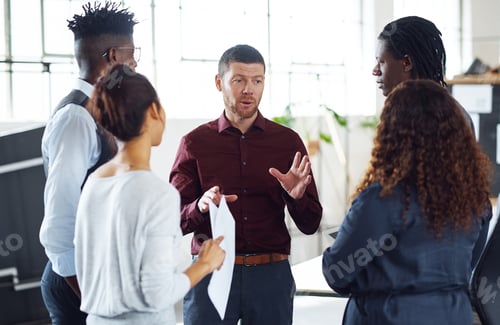 Preview: Manager, team or feedback in creative agency for project, development idea or tips for improvement