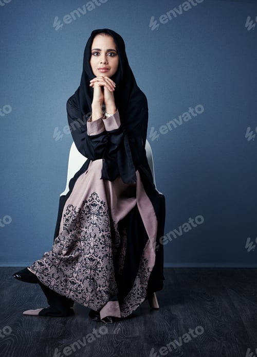 Preview: Thinking, portrait and vision with Muslim woman in studio for ramadan kareem