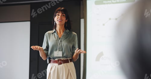 Preview: Presentation, meeting and businesswoman in office for planning with training for finance report