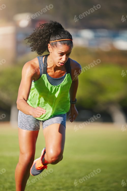 Preview: Sprint, running and woman in city, fitness and training for competition, practice and challenge
