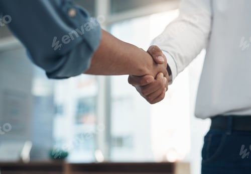 Preview: Business people, meeting or office with handshake for agreement, recruiting or partnership together