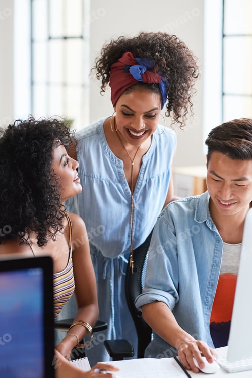 Preview: Creative, people and planning in office with document, computer and marketing strategy for campaign