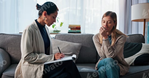 Preview: Mental health, counseling or women in office with notebook, evaluation or therapy in clinic visit