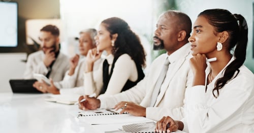 Preview: Listening, meeting or business people in office, investor or presentation for investment
