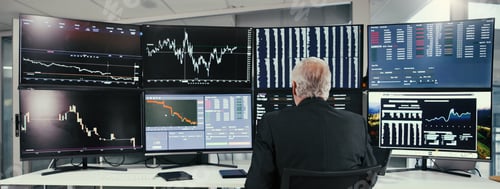 Preview: Mature, businessman or broker monitoring with stock market on computer for online trading