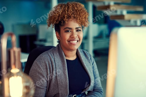 Preview: Computer, smile and portrait with business woman in office for planning