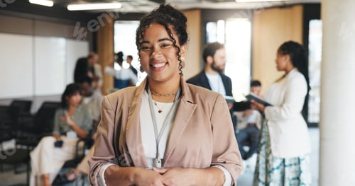 Preview: Smile, seminar and portrait of business woman for keynote speaker, pride and trading expo