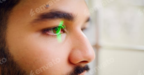 Preview: Eye exam, laser and optometry with man in clinic for assessment, consulting or visual correction
