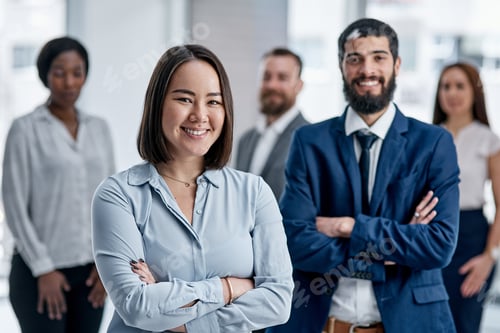 Preview: Portrait, employees or woman with arms crossed in startup, finance career