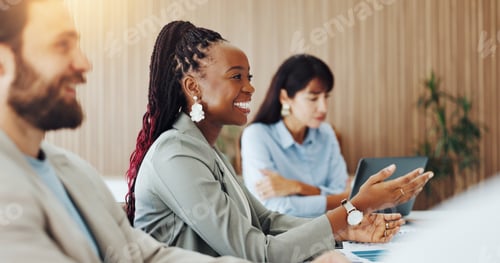 Preview: Attention, audience and meeting with business woman in boardroom for development or education