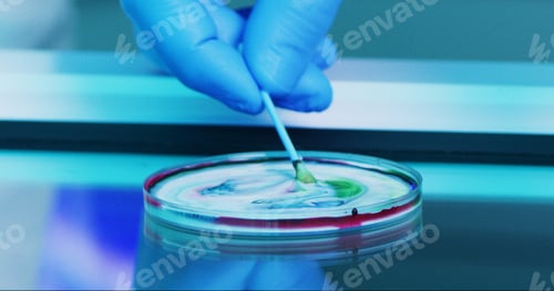 Preview: Scientist, person and swab with petri dish for biology, experiment and medical research
