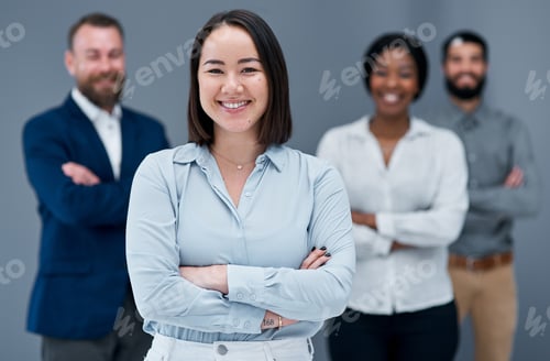 Preview: Crossed arms, confident and portrait of business people in office with happiness for finance career