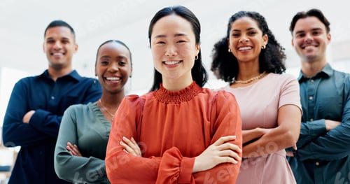 Preview: Crossed arms, smile and portrait of business people in office with confidence for creative career