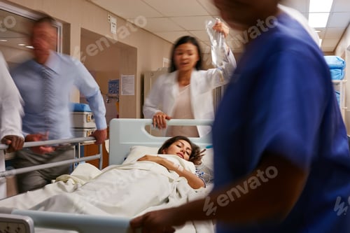 Preview: Emergency, doctors and rush with patient in hospital, urgent medical response