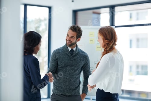 Preview: Business people, welcome and handshake in office for greeting, introduction