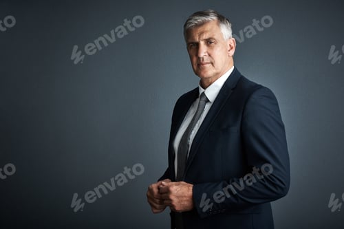 Preview: Portrait, mature businessman and lawyer in studio with advocacy career, law expertise and justice