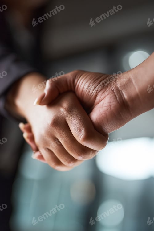 Preview: Handshake, meeting and hands of business people in office for agreement, b2b deal or company merger
