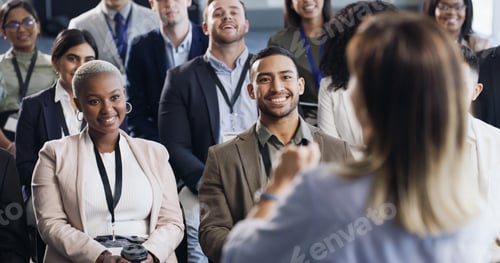 Preview: Crowd, people and listening to seminar speech for upskill, knowledge or career development