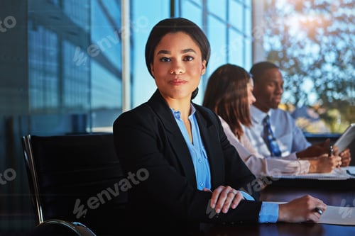 Preview: About us, meeting and portrait of business woman in boardroom for company development or management