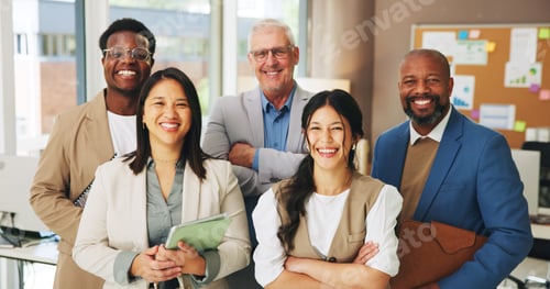 Preview: Media agency, portrait and people in office, smile and diversity with news team