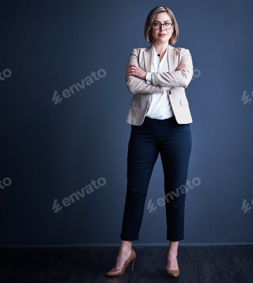 Preview: Journalist, arms crossed or portrait of business woman in studio for freelance career
