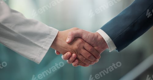 Preview: Handshake, doctors and recruitment at hospital, lobby and thanks with agreement for hiring
