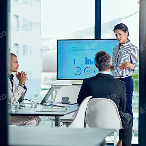 Preview: Planning, presentation and meeting with business woman in office for speaker