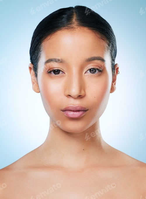 Vista previa: Beauty, skincare and portrait of woman in studio for self care, dermatology and clear skin
