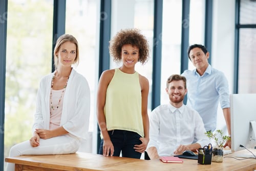 Preview: People, team and portrait at startup for office meeting, smile and confidence with project