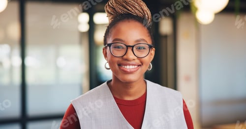 Preview: Glasses, professional and portrait of business black woman in office for real estate agent